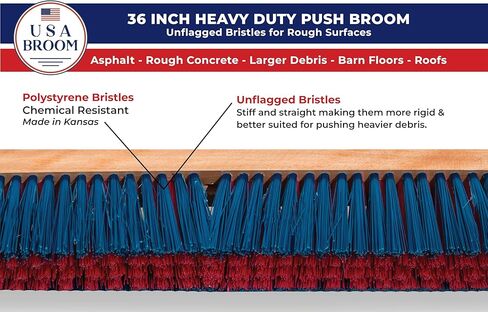 36" Heavy Duty Outdoor Push Broom with 60" Handle. Ideal for Ashpalt, Concrete & Heavy Debris. Durable American Made Steel Brackets-Stainless Steel Hardware. No Plastic. 100% Made in The USA. in Kuwait