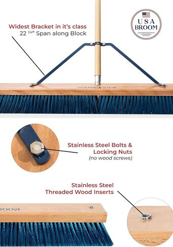 36" Heavy Duty Outdoor Push Broom with 60" Handle. Ideal for Ashpalt, Concrete & Heavy Debris. Durable American Made Steel Brackets-Stainless Steel Hardware. No Plastic. 100% Made in The USA. in Kuwait