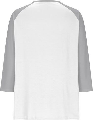 3/4 Sleeve Henley Tops for Women Casual T Shirts Button V Neck Tunic Blouses Color Block Basic Tee Top Loose Fit Shirt in Kuwait