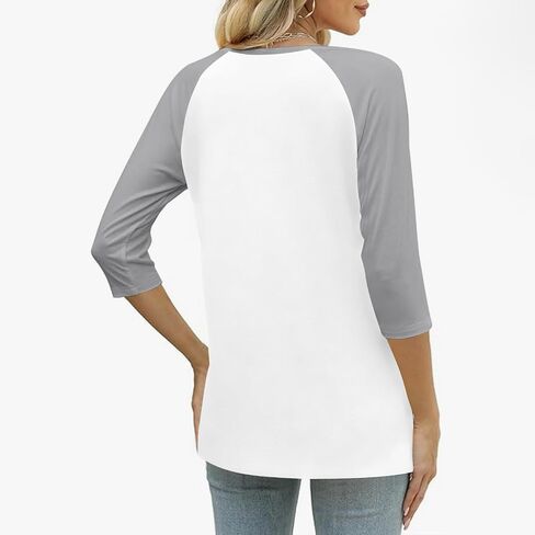 3/4 Sleeve Henley Tops for Women Casual T Shirts Button V Neck Tunic Blouses Color Block Basic Tee Top Loose Fit Shirt in Kuwait