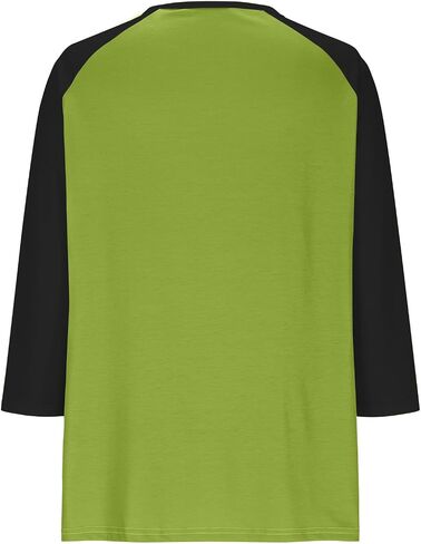 3/4 Sleeve Henley Tops for Women Casual T Shirts Button V Neck Tunic Blouses Color Block Basic Tee Top Loose Fit Shirt in Kuwait