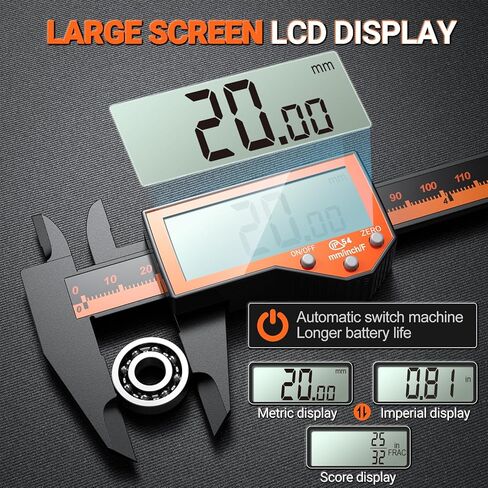 Preciva 6 Inch Digital Caliper, High Precision Measuring Tool with Large LCD Screen,Inch/Metric/Fraction Conversion, Auto-Off Feature, Vernier Caliper for DIY and Household (Orange) in Kuwait