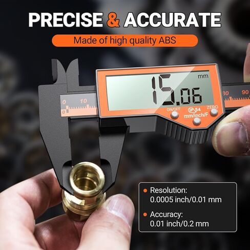 Preciva 6 Inch Digital Caliper, High Precision Measuring Tool with Large LCD Screen,Inch/Metric/Fraction Conversion, Auto-Off Feature, Vernier Caliper for DIY and Household (Orange) in Kuwait
