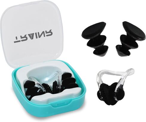 Nose Clip and Ear Plugs Swim Set Trnr-NCEP, Swimming Accessories for Women and Men, Nose Clip and Silicone Ear Plugs for Swimming, Reusable Waterproof Earplugs Swim Gear in Saudi Arabia
