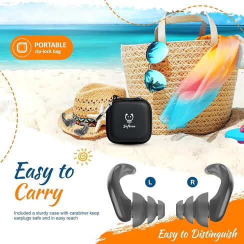 Swimming Ear Plugs, 2 Pairs Swimmers Earplugs for Adults Teens- Block Water Out, Ultra Soft, Custom Fit, Water Protection Reusable Plugs for Sailing Surfing Parasailing Diving Shower, Black in Saudi Arabia
