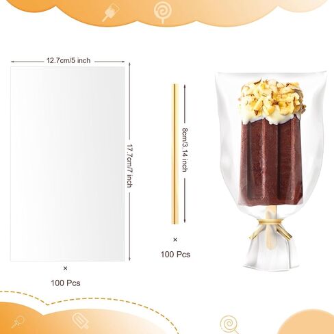 Shappy 200 Pieces Ice Lolly Bags Set 100 Pcs Clear Dessert Bags 4x6 Inch Cake Pop Plastic Bag with 100 Pcs Twist Ties for DIY Making Dessert Supplies Chocolate Cookie Wrapping Buffet in Saudi Arabia