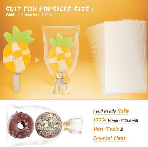 Shappy 200 Pieces Ice Lolly Bags Set 100 Pcs Clear Dessert Bags 4x6 Inch Cake Pop Plastic Bag with 100 Pcs Twist Ties for DIY Making Dessert Supplies Chocolate Cookie Wrapping Buffet in Saudi Arabia