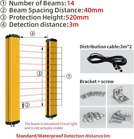 Safety Light Startain Sensor Switch 8 10 12 14 جهاز حماية الشبكة 20 مم 40 مم حماية منطقة الدقة NPN (40 مم-14 شعاع ، PNP No) in Kuwait