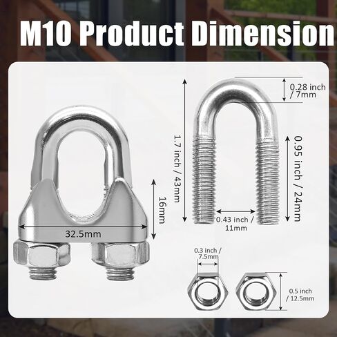 20 Pcs 1/8 Inch M3 Wire Rope Clamp with Wrench, 304 Stainless Steel Cable Clamps Wire Clips, U Bolt Clamp Saddle Fastener in Saudi Arabia