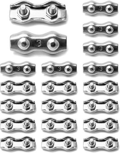 QWORK Cable Clamp, 20 Pcs M3 Stainless Steel Duplex 2 Post Wire Rope Clamps for 1/16" - 1/8" Diameter Wire Rope in Saudi Arabia