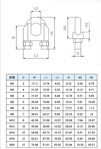 10pcs M10 ، 304 مشبك كبل حبل الحبل الفولاذ المقاوم للصدأ ، مشبك حبل سلك رأس المشبك على شكل حرف U ، فضية in Kuwait