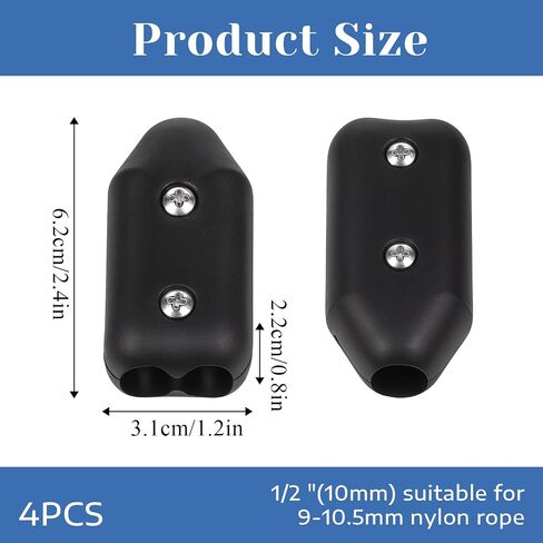 4 Pcs Reusable Rope Clamps, Rope Clamp 1/2 Inch Black Plastic Chain Connector Suitable for 9-10 mm Nylon or Braided Cord in Saudi Arabia