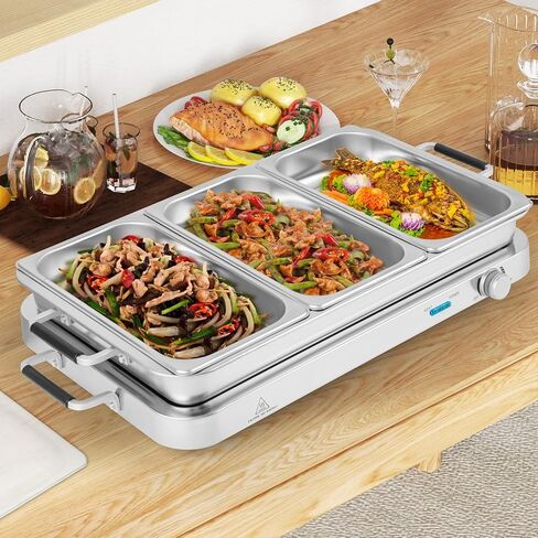 Giantex Buffet Server & Electric Food Warmer, 2-in-1 Food Warming Tray, Adjustable Temperature, 3 Food Pans with Lids, Dishwasher Safe, 8 QT Stainless Steel Chafing Dishes for Parties Holiday Events in Saudi Arabia