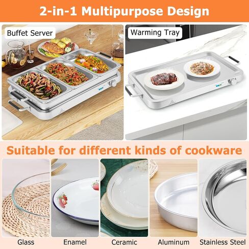 Giantex Buffet Server & Electric Food Warmer, 2-in-1 Food Warming Tray, Adjustable Temperature, 3 Food Pans with Lids, Dishwasher Safe, 8 QT Stainless Steel Chafing Dishes for Parties Holiday Events in Saudi Arabia