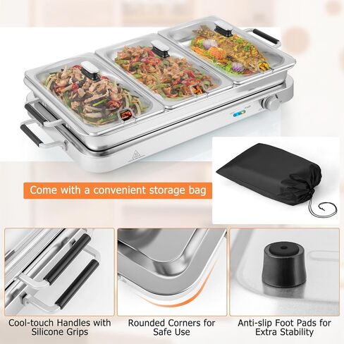 Giantex Buffet Server & Electric Food Warmer, 2-in-1 Food Warming Tray, Adjustable Temperature, 3 Food Pans with Lids, Dishwasher Safe, 8 QT Stainless Steel Chafing Dishes for Parties Holiday Events in Saudi Arabia