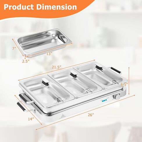 Giantex Buffet Server & Electric Food Warmer, 2-in-1 Food Warming Tray, Adjustable Temperature, 3 Food Pans with Lids, Dishwasher Safe, 8 QT Stainless Steel Chafing Dishes for Parties Holiday Events in Saudi Arabia