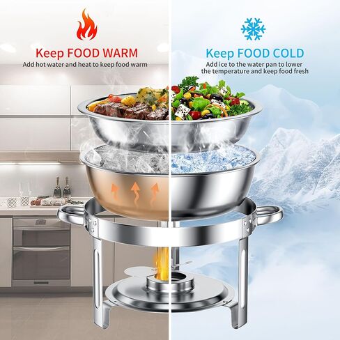 Chafing Dishes for Buffet Set: 100% Pre-installed Chafers for Catering - Round Chafing Dish Buffet Set with Lids | Chafers and Buffet Warmers Sets | Serving Food Warmer | Chafers Servers Sets in Saudi Arabia