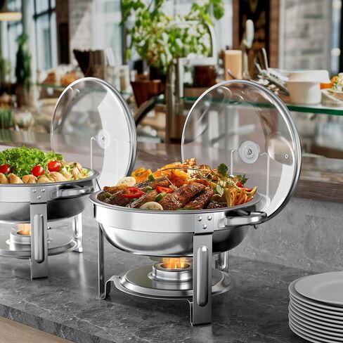Chafing Dishes for Buffet Set: 100% Pre-installed Chafers for Catering - Round Chafing Dish Buffet Set with Lids | Chafers and Buffet Warmers Sets | Serving Food Warmer | Chafers Servers Sets in Saudi Arabia