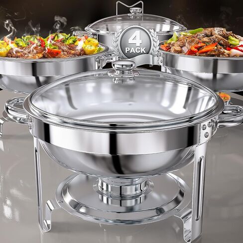 Chafing Dishes for Buffet Set: 100% Pre-installed Chafers for Catering - Round Chafing Dish Buffet Set with Lids | Chafers and Buffet Warmers Sets | Serving Food Warmer | Chafers Servers Sets in Saudi Arabia