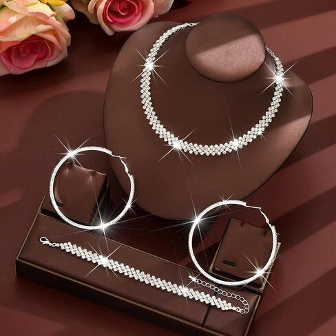 UniCra Black Jewelry مجموعات Rhinestone Netlace Hoop أقراط مجموعة PROM مجموعات مجوهرات الأزياء البراقة للنساء in Saudi Arabia