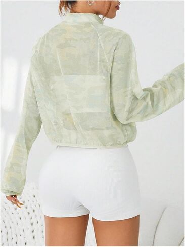 Oyoangle Women's Camo Print Long Sleeve Mesh Gettic Scedtic Lightweight Comple zip jukout stwide sportswear in Saudi Arabia