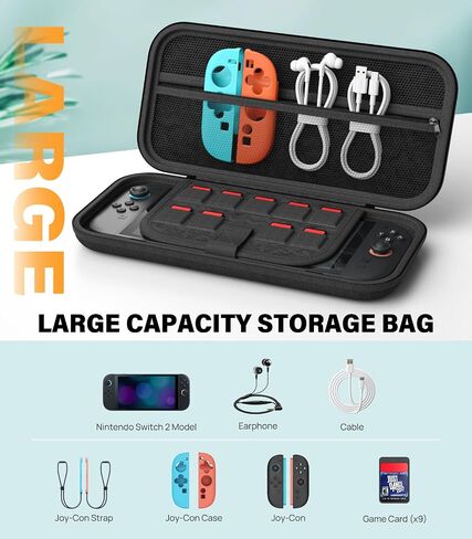 MoKo Switch 2 Accessories Bundle Kit for Nintendo Switch 2 (2025), 14 in 1 Gift Kit with Carrying Case, Protective Cover, Clear TPU Joycon Case, 2x Screen Protectors and 8x Thumb Grip Caps, Black in Saudi Arabia
