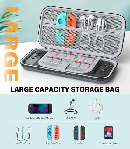 MoKo Switch 2 Accessories Bundle Kit for Nintendo Switch 2 (2025), 14 in 1 Gift Kit with Carrying Case, Protective Cover, Clear TPU Joycon Case, 2x Screen Protectors and 8x Thumb Grip Caps, Black in Saudi Arabia