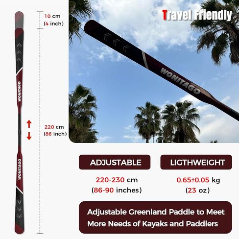 Kayak Paddle Lightweight Full Carbon Fiber Greenland Paddle with Paddle Bag, Adjustable Greenland Kayak Paddles, Black in Saudi Arabia