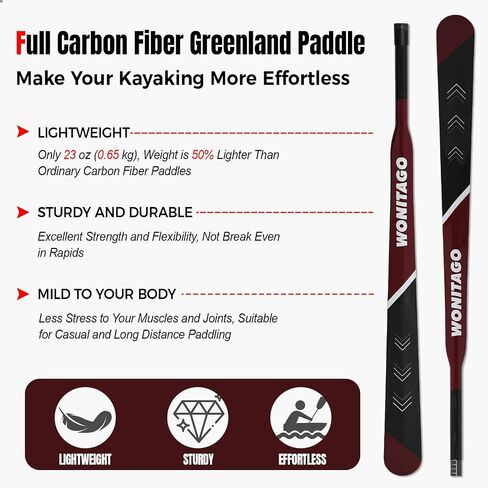 Kayak Paddle Lightweight Full Carbon Fiber Greenland Paddle with Paddle Bag, Adjustable Greenland Kayak Paddles, Black in Saudi Arabia