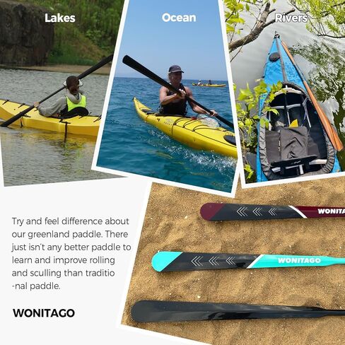 Kayak Paddle Lightweight Full Carbon Fiber Greenland Paddle with Paddle Bag, Adjustable Greenland Kayak Paddles, Black in Kuwait