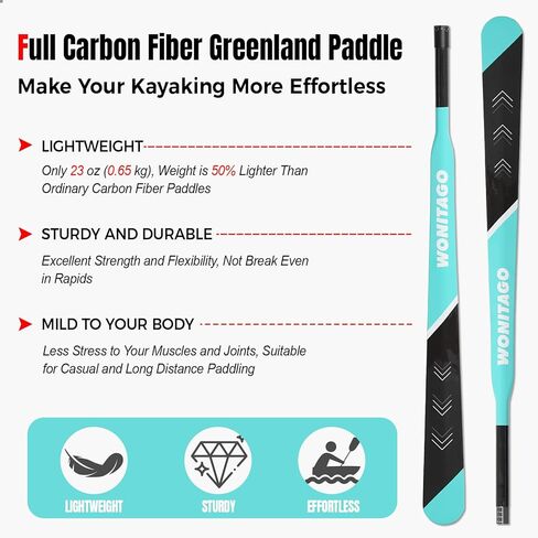 Kayak Paddle Lightweight Full Carbon Fiber Greenland Paddle with Paddle Bag, Adjustable Greenland Kayak Paddles, Black in Kuwait