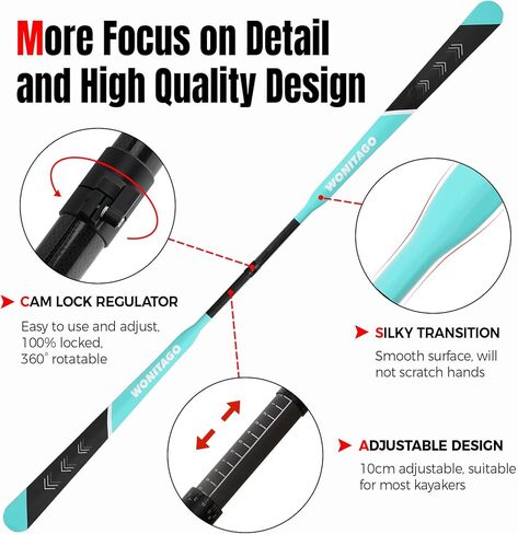 Kayak Paddle Lightweight Full Carbon Fiber Greenland Paddle with Paddle Bag, Adjustable Greenland Kayak Paddles, Black in Kuwait