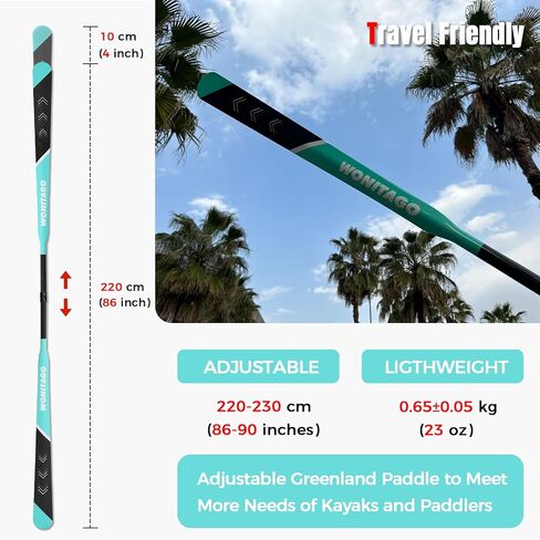 Kayak Paddle Lightweight Full Carbon Fiber Greenland Paddle with Paddle Bag, Adjustable Greenland Kayak Paddles, Black in Kuwait