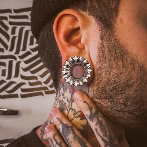 LADEMAYH 2 PCS Ink-Painting Design Ear Plugs Gauges for Women, Silver 5/8 Gauges for Ears Surgical Steel Ear Tunnels Gauge Earrings Body Piercing Jewelry in Saudi Arabia