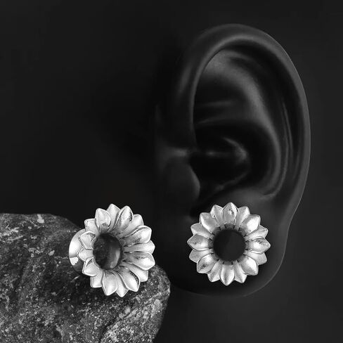LADEMAYH 2 PCS Ink-Painting Design Ear Plugs Gauges for Women, Silver 5/8 Gauges for Ears Surgical Steel Ear Tunnels Gauge Earrings Body Piercing Jewelry in Saudi Arabia