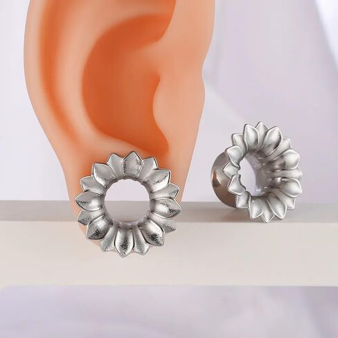 LADEMAYH 2 PCS Ink-Painting Design Ear Plugs Gauges for Women, Silver 5/8 Gauges for Ears Surgical Steel Ear Tunnels Gauge Earrings Body Piercing Jewelry in Saudi Arabia