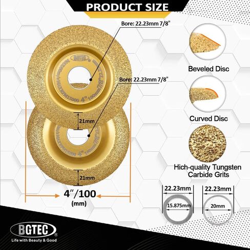 BGTEC WOOD WOOD WHELD - DIGLE GRINDER WOOD CROVER DIRC مجموعة 4 "100 مم مع 22.23 Arbor لطحن الخشب ، منحني ومشطوف 2 ٪ in Kuwait