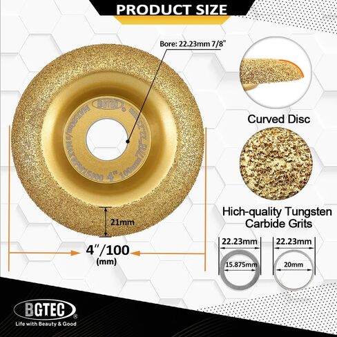 BGTEC WOOD WOOD WHELD - DIGLE GRINDER WOOD CROVER DIRC مجموعة 4 "100 مم مع 22.23 Arbor لطحن الخشب ، منحني ومشطوف 2 ٪ in Kuwait