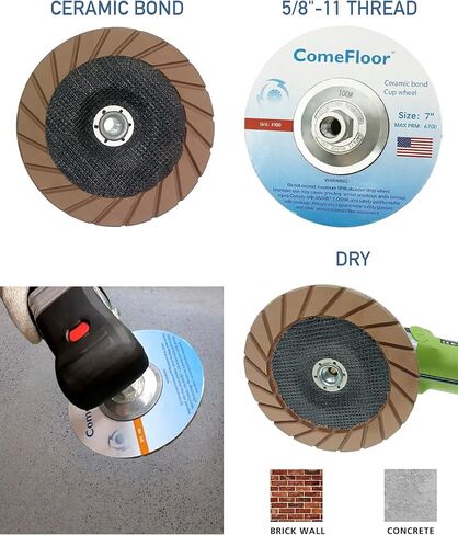 Concrete Grinding Cup Wheel 7" Ceramic Diamond Cup Wheel for Floor Grinding, Fits 5/8"-11 Arbor Angle Grinder,100# Medium in Saudi Arabia