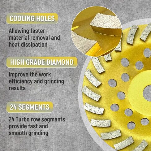 Diamond Concrete Grinding Wheel 7 inch for Polishing and Cleaning Stone Concrete Surface, Cement, Marble, Rock, Granite, and Thinset Removing, Angle Grinder Disc，24 Turbo Segments in Saudi Arabia