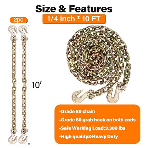 2 حزمة G80 سلسلة الموثق سلسلة 1/4 بوصة × 10 أقدام مع خطافات G80 Clevis Grab ، و 3300 رطل سلسلة أمان مقطورة العمل ، وسلاسل السحب من الدرجة 80 مع خطاف لسحب ، رابط راتشيت ، in Kuwait