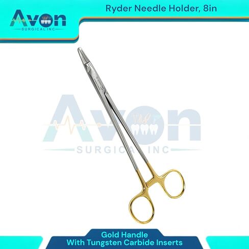 8in TC Ryder Needle Holder with Gold Handle, Tungsten Carbide Inserted Jaws Needle Driver - German Stainless Steel Dental in Saudi Arabia