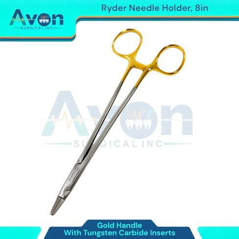 8in TC Ryder Needle Holder with Gold Handle, Tungsten Carbide Inserted Jaws Needle Driver - German Stainless Steel Dental in Saudi Arabia