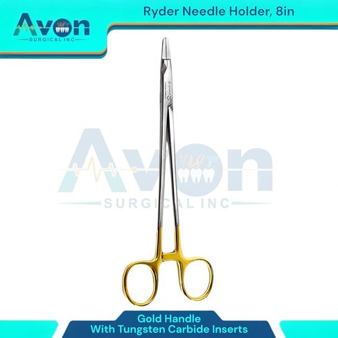 8in TC Ryder Needle Holder with Gold Handle, Tungsten Carbide Inserted Jaws Needle Driver - German Stainless Steel Dental in Saudi Arabia