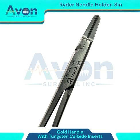 8in TC Ryder Needle Holder with Gold Handle, Tungsten Carbide Inserted Jaws Needle Driver - German Stainless Steel Dental in Saudi Arabia