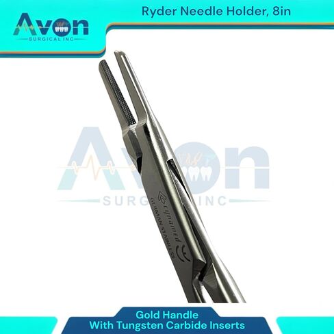 8in TC Ryder Needle Holder with Gold Handle, Tungsten Carbide Inserted Jaws Needle Driver - German Stainless Steel Dental in Saudi Arabia