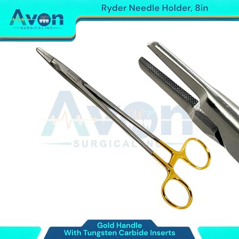 8in TC Ryder Needle Holder with Gold Handle, Tungsten Carbide Inserted Jaws Needle Driver - German Stainless Steel Dental in Saudi Arabia