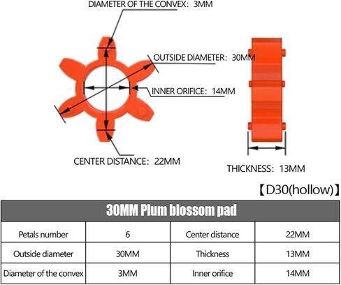 LF Six Jaw D30L40 Coupler الألومنيوم البرقوق المرن اقتران توصيل السهول موصل السهول CNC 6/6.35/8/10/12.7/14/16mm 1pcs (6.35x10) in Kuwait