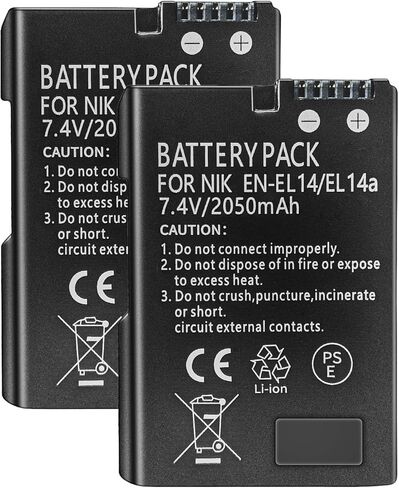 EN-EL14 / EN-EL14a Lithium Ion Battery Packs, 7.4V 2050mAh Compatible with Nikon Digital Camera D3100 D3200 D3300 D3400 D5600 D5100 D5200 P7000 P7800 (1) in Saudi Arabia