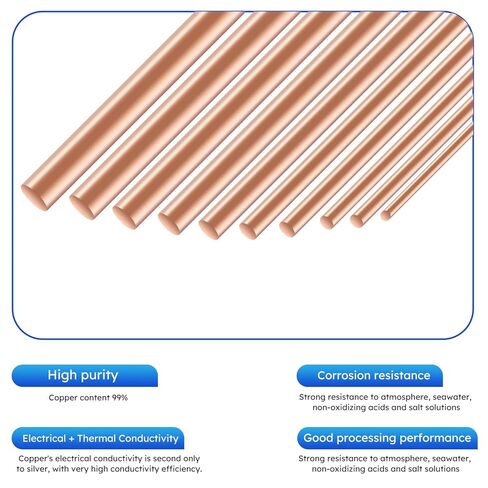 قضيب جولة النحاس النقي 11.8 بوصة الطول 1/2 "(12.7 مم) ديا ، قضيب نحاسي صلب 99.9 ٪ ، يستخدم في أعمال المعادن والحرف المعدنية DIY in Kuwait
